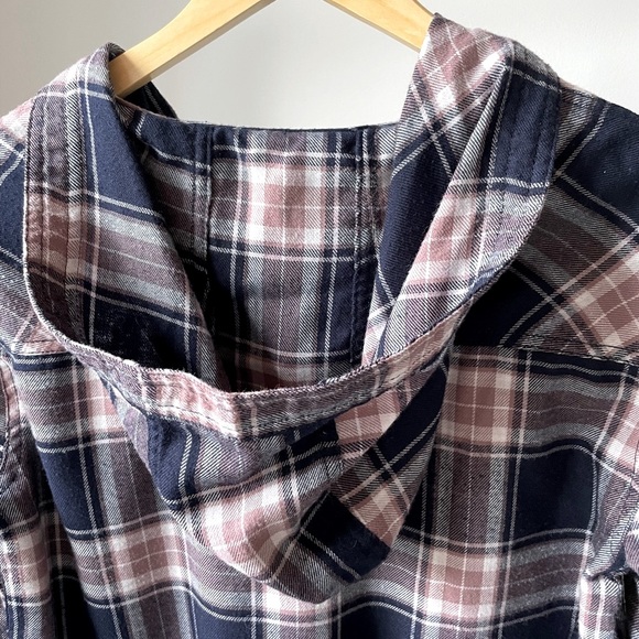 Garage Blue Cropped V-Neck Plaid Half Lace-Up Long Sleeve Shirt - Picture 6 of 6